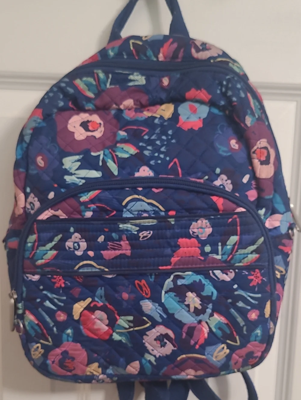 Travelon Anti-theft Navy Quilted Floral Backpack with Multicolor Blooms